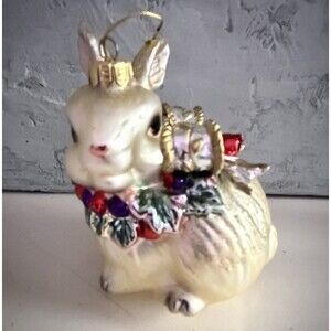 Fitz and Floyd Hand Blown Glass Snowy Woods Bunny Rabbit Ornament